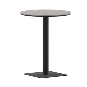 Finch Commercial Grade Round 24" Table with Faux Teak Poly Slats and Steel Frame, Natural/Gray