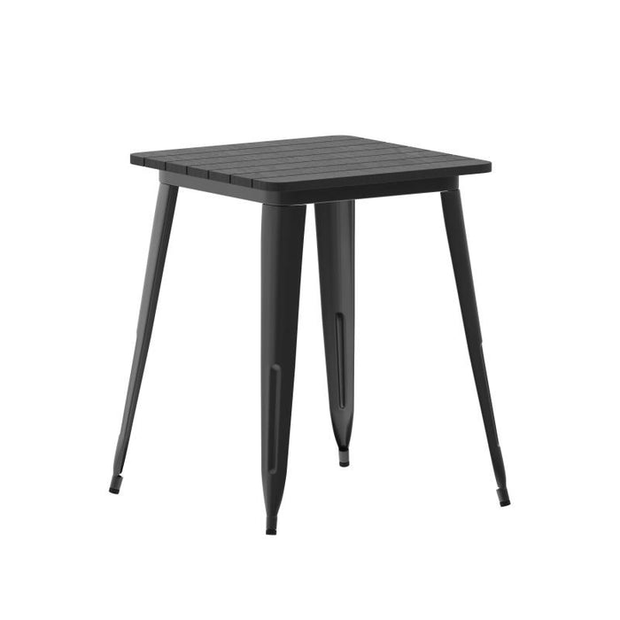 GIA - Commercial Grade Indoor/Outdoor Dining Table, 23.75" Square All Weather Black Poly Resin Top with Black Steel Base