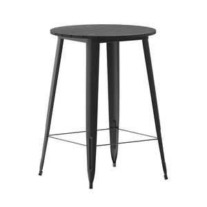 GIA - Commercial Indoor/Outdoor Bar Top Table, 30" Round All Weather Brown Poly Resin Top with Red Steel Base