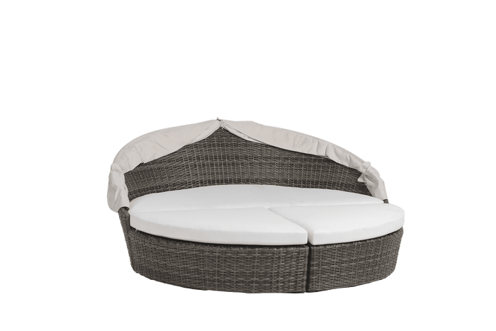 Coral Gables Round Daybed w/White Canopy Opal Grey