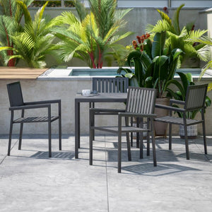 Harris 5 Piece Commercial Indoor/Outdoor Table and Chairs with Black Poly Resin Slatted Backs and Seats