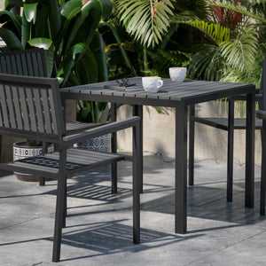 Harris 5 Piece Commercial Indoor/Outdoor Table and Chairs with Black Poly Resin Slatted Backs and Seats