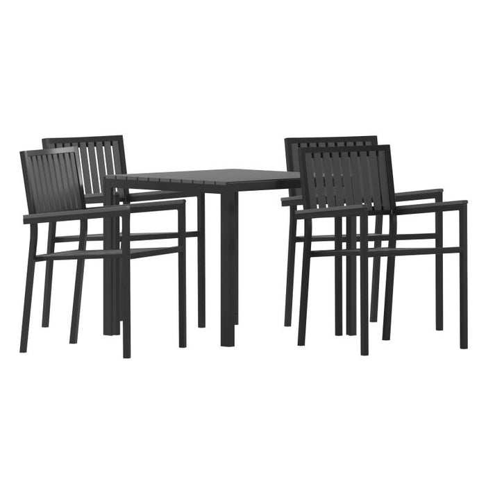 Harris 5 Piece Commercial Indoor/Outdoor Table and Chairs with Black Poly Resin Slatted Backs and Seats