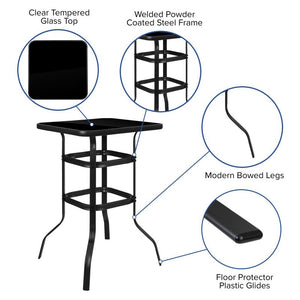 Brazos Outdoor Dining Set - 2-Person Bistro Set - Brazos Outdoor Glass Bar Table with Gray All-Weather Patio Stools