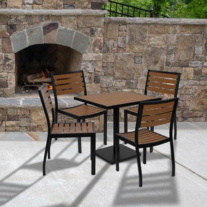 Landmark Outdoor Patio Bistro Dining Table Set with 4 Chairs and Faux Teak Poly Slats