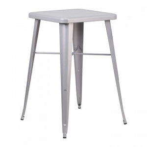 23.75'' SQUARE SILVER METAL INDOOR-OUTDOOR BAR HEIGHT TABLE