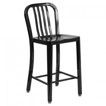NAVY CURVE - 24" BLACK METAL BAR STOOL