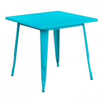 31.5'' SQUARE CRYSTAL TEAL-BLUE METAL INDOOR-OUTDOOR TABLE