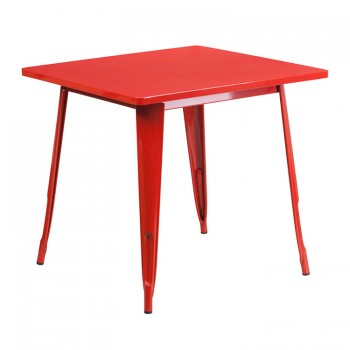 31.5'' SQUARE RED METAL INDOOR-OUTDOOR TABLE