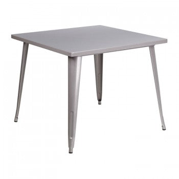 35.5'' SQUARE SILVER METAL INDOOR-OUTDOOR TABLE