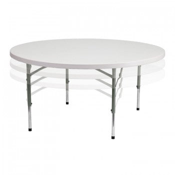 60'' ROUND HEIGHT ADJUSTABLE GRANITE WHITE PLASTIC FOLDING TABLE [RB-60-ADJUSTABLE-GG]