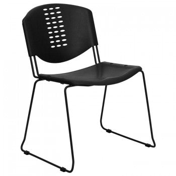 ADRIA SERIES BLACK PLASTIC STACK CHAIR WITH BLACK FRAME PERFORATED BACK