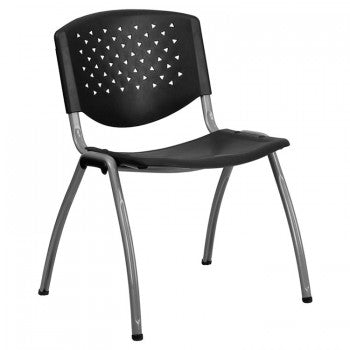 ADRIA SERIES BLACK PLASTIC STACK CHAIR WITH TITANIUM FRAME PERFORATED BACK