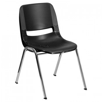 ADRIA SERIES BLACK ERGONOMIC SHELL STACK CHAIR WITH CHROME FRAME AND 12'' SEAT HEIGHT