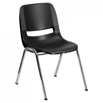 ADRIA SERIES BLACK ERGONOMIC SHELL STACK CHAIR WITH CHROME FRAME AND 14'' SEAT HEIGHT