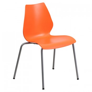 ADRIA SERIES ORANGE STACK CHAIR WITH LUMBAR SUPPORT AND SILVER FRAME
