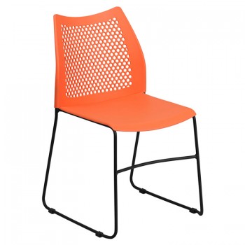 ADRIA SERIES ORANGE SLED BASE STACK CHAIR WITH AIR-VENT BACK