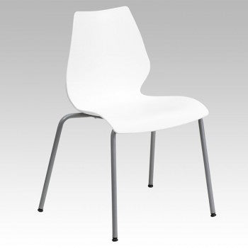 ADRIA SERIES WHITE STACK CHAIR WITH LUMBAR SUPPORT AND SILVER FRAME