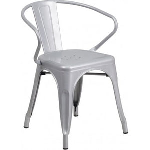 PHOENIX - SILVER METAL CHAIR WITH ARMS / WOOD SEAT OPTION