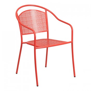 CORAL INDOOR-OUTDOOR STEEL PATIO ARM CHAIR WITH ROUND BACK [CO-3-RED-GG]