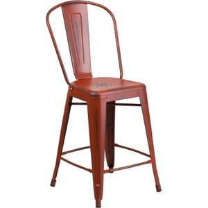 PHOENIX - 24'' High Distressed Kelly Red Metal Indoor Counter Height Stool
