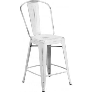 PHOENIX - 24'' High Distressed White Metal Indoor Counter Height Stool