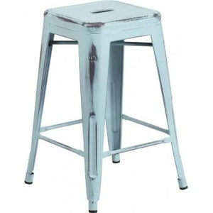 PHOENIX - 24'' & 30" High Backless Distressed Dream Blue Metal Indoor Counter Height Stool