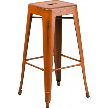 PHOENIX - 30'' High Backless Distressed Orange Metal Indoor Barstool