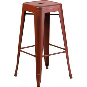 PHOENIX - 24'' & 30" High Backless Distressed Kelly Red Metal Indoor Counter Height Stool