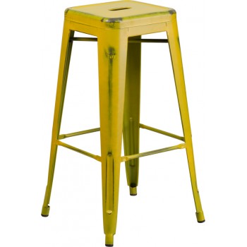 PHOENIX - 30'' High Backless Distressed Yellow Metal Indoor Barstool