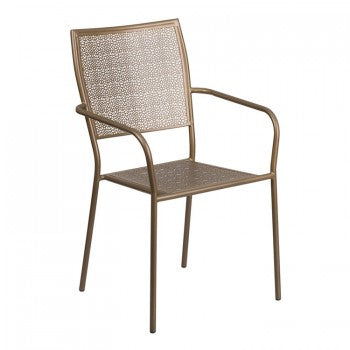 GOLD INDOOR-OUTDOOR STEEL PATIO ARM CHAIR WITH SQUARE BACK [CO-2-GD-GG]