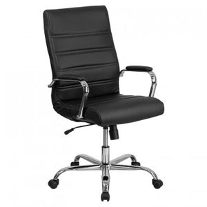 HIGH BACK BLACK LEATHER EXECUTIVE SWIVEL OFFICE CHAIR WITH CHROME ARMS [GO-2286H-BK-GG]