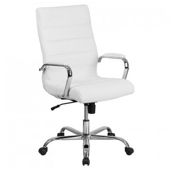 HIGH BACK WHITE LEATHER EXECUTIVE SWIVEL OFFICE CHAIR WITH CHROME ARMS [GO-2286H-WH-GG]
