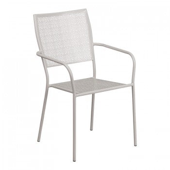 LIGHT GRAY INDOOR-OUTDOOR STEEL PATIO ARM CHAIR WITH SQUARE BACK [CO-2-SIL-GG]