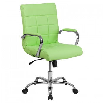 MID-BACK GREEN VINYL EXECUTIVE SWIVEL OFFICE CHAIR WITH CHROME ARMS [GO-2240-GN-GG]