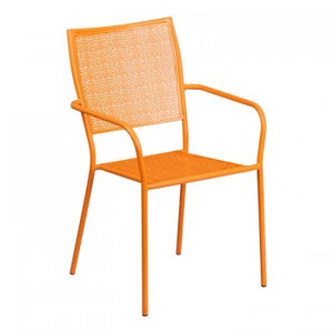ORANGE INDOOR-OUTDOOR STEEL PATIO ARM CHAIR WITH SQUARE BACK [CO-2-OR-GG]