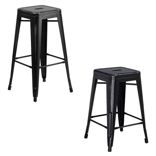 PHOENIX - 24'' & 30" High Backless Distressed Black Metal Indoor Counter Height Stool