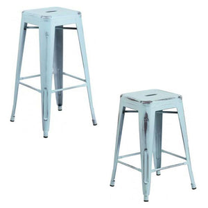 PHOENIX - 24'' & 30" High Backless Distressed Dream Blue Metal Indoor Counter Height Stool