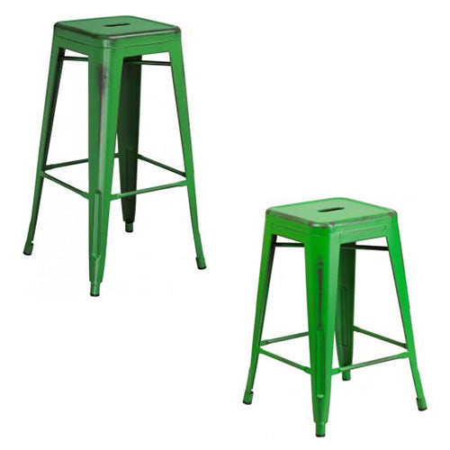 PHOENIX - 24'' & 30" High Backless Distressed Green Metal Indoor Counter Height Stool