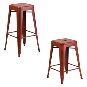 PHOENIX - 24'' & 30" High Backless Distressed Kelly Red Metal Indoor Counter Height Stool