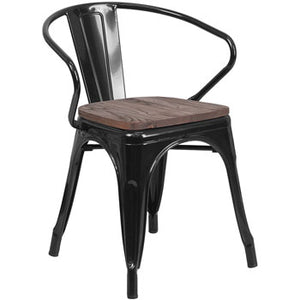 PHOENIX - BLACK METAL CHAIR WITH ARMS / WOOD SEAT OPTION