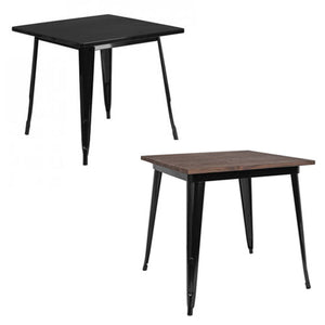 31.5'' SQUARE BLACK METAL INDOOR-OUTDOOR TABLE / WOOD TOP