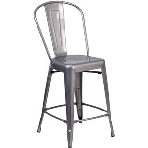 PHOENIX - 24" HIGH CLEAR COATED INDOOR COUNTER HIGH STOOL WITH BACK / WOOD SEAT OPTION