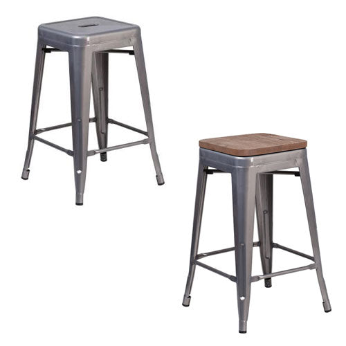 Phoenix 24'' Backless Clear Coated Metal Indoor Barstool with Square Seat / Wood Seat Option
