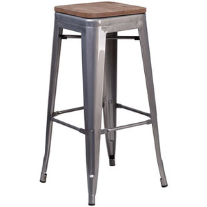 Phoenix 30''  Backless Clear Coated Metal Indoor Barstool with Square Seat / Wood Seat Option