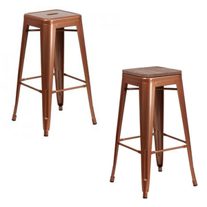 PHOENIX - 30" BACKLESS COPPER METAL BAR STOOL / WOOD SEAT OPTION