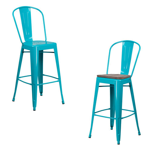 PHOENIX - 30" HIGH CRYSTAL TEAL-BLUE METAL STOOL / WOOD SEAT OPTION