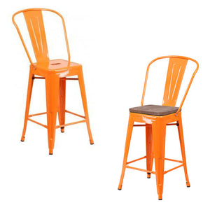 PHOENIX - 24" HIGH ORANGE METAL STOOL / WOOD SEAT OPTION