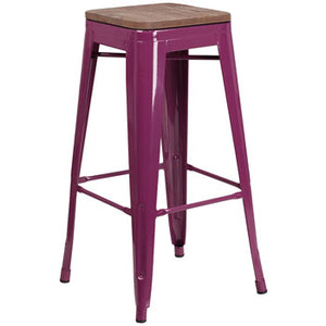 PHOENIX - 30" BACKLESS PURPLE METAL BAR STOOL / WOOD SEAT OPTION