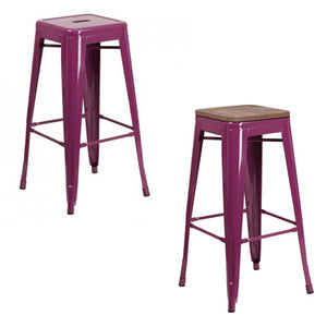 PHOENIX - 30" BACKLESS PURPLE METAL BAR STOOL / WOOD SEAT OPTION